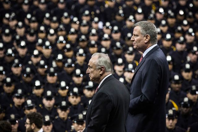 Police Commissioner Bill de Blasio and Mayor Bill de Blasio at the NYPD graduation this week